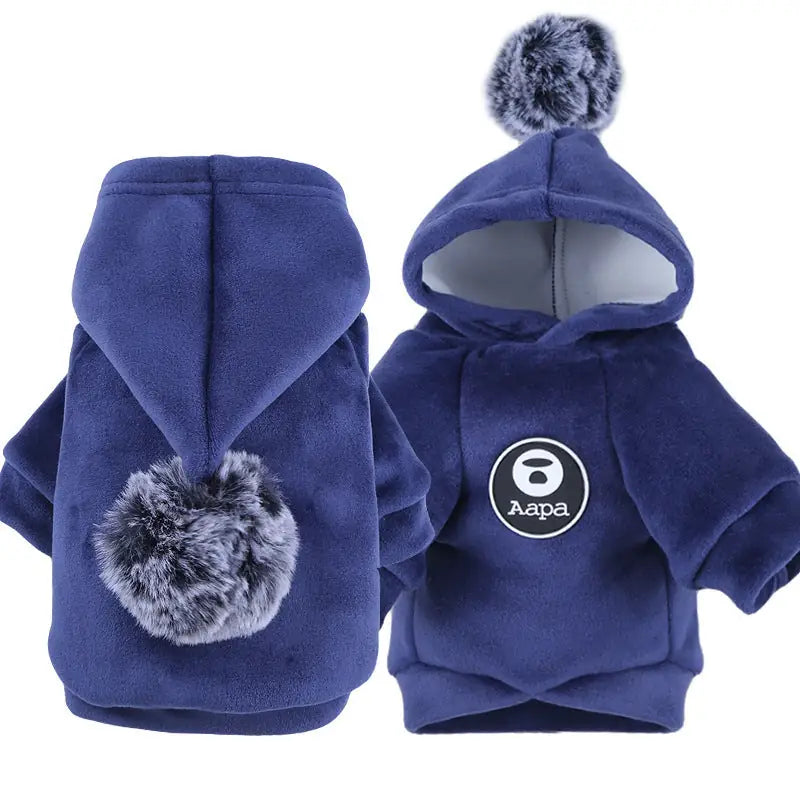 Urban Chic Pet Sweater - Navy Blue with Pom-Pom Accent