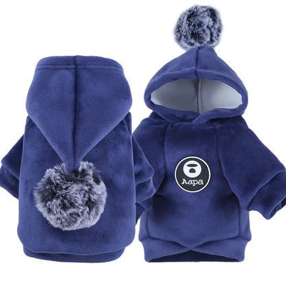 Urban Chic Pet Sweater - Navy Blue with Pom-Pom Accent