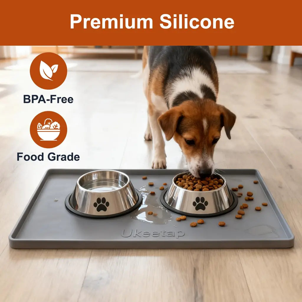 Pet Kitchen Mat & Dog Food Mat - ukeetap Extra Thick Silicone Waterproof Raised Edge BPA Free
