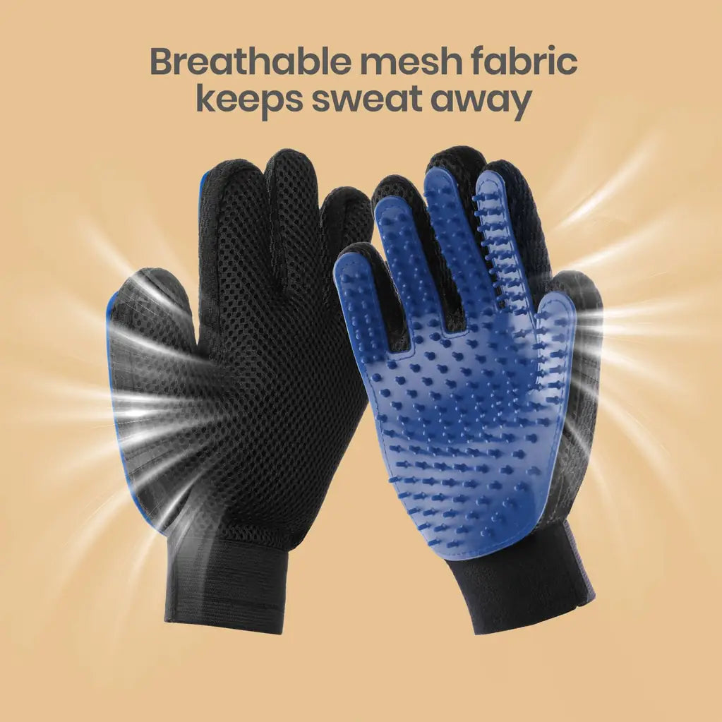 DELOMO Pet Hair Remover Glove – Five Finger Deshedding Grooming Glove for Dogs & Cats