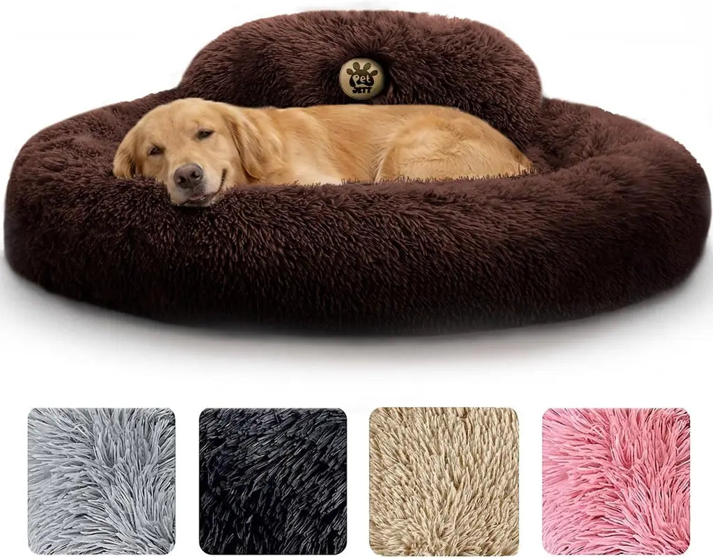 PetJett Calming Donut Dog Bed | Anti-Anxiety Faux Fur Pet Bed