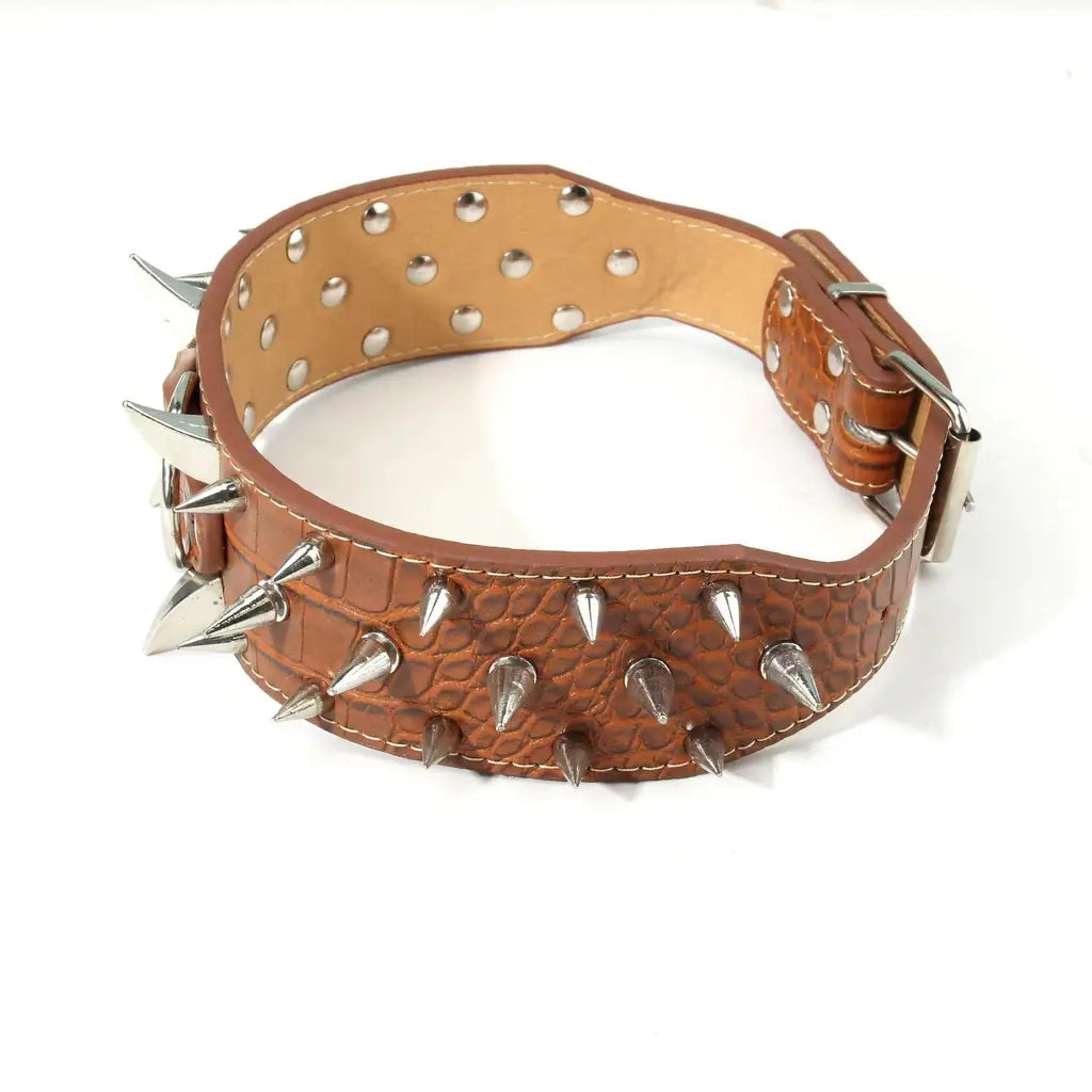 Spiked Leather Dog Collar – Crocodile Pattern for Large Dogs