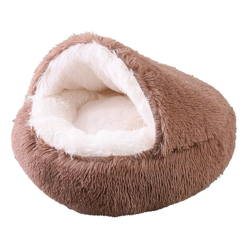 Plush Half-Enclosed Cat Bed – Dual-Purpose Sleep Mat & Nest
