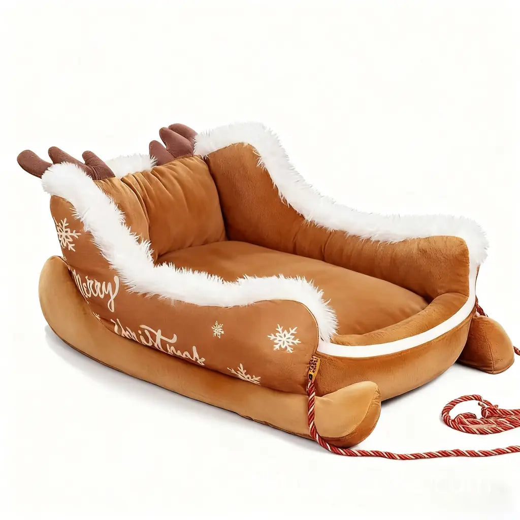 Holiday Sled Dog Bed - Cozy Plush Pet Crate Mat for Christmas