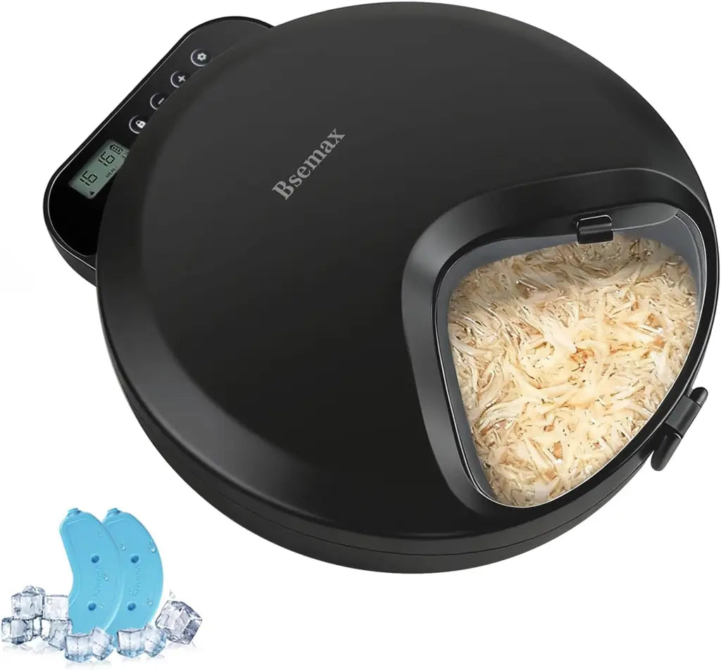 Bsemax Automatic Wet Cat Food Feeder with Ice Packs – 4-Meal Timed Dispenser for Cats & Dogs