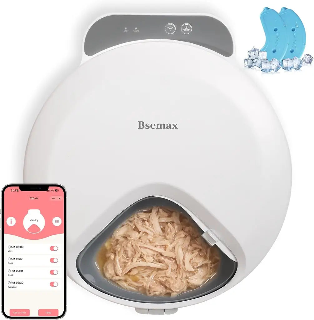 Bsemax Automatic Wet Cat Food Feeder with Ice Packs – 4-Meal Timed Dispenser for Cats & Dogs