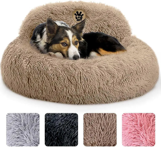 PetJett Calming Donut Dog Bed | Anti-Anxiety Faux Fur Pet Bed