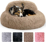 PetJett Calming Donut Dog Bed | Anti-Anxiety Faux Fur Pet Bed