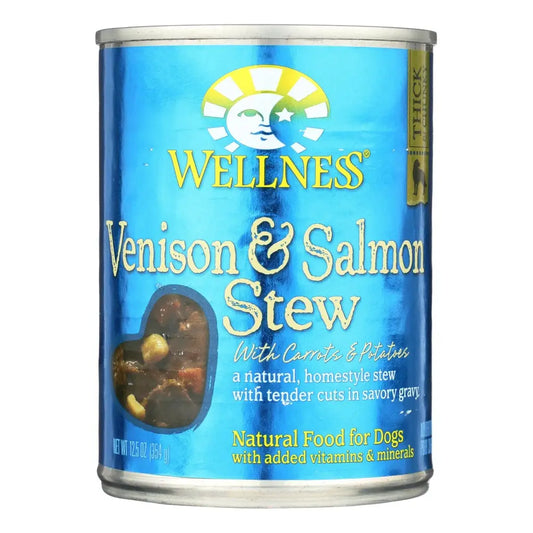 Wellness Pet Products Dog Food – Venison & Salmon with Potatoes & Carrots (Case of 12, 12.5 oz cans)
