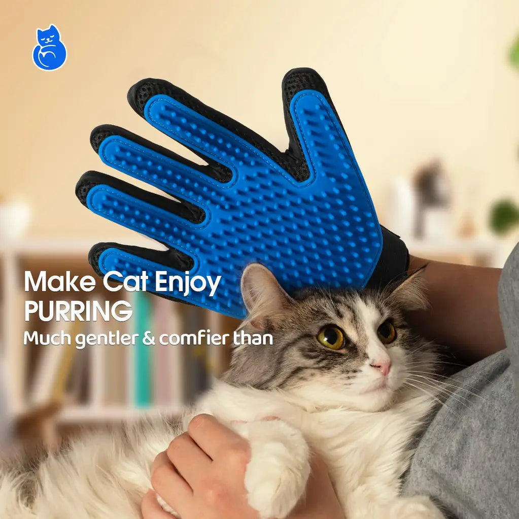 DELOMO Pet Hair Remover Glove – Five Finger Deshedding Grooming Glove for Dogs & Cats
