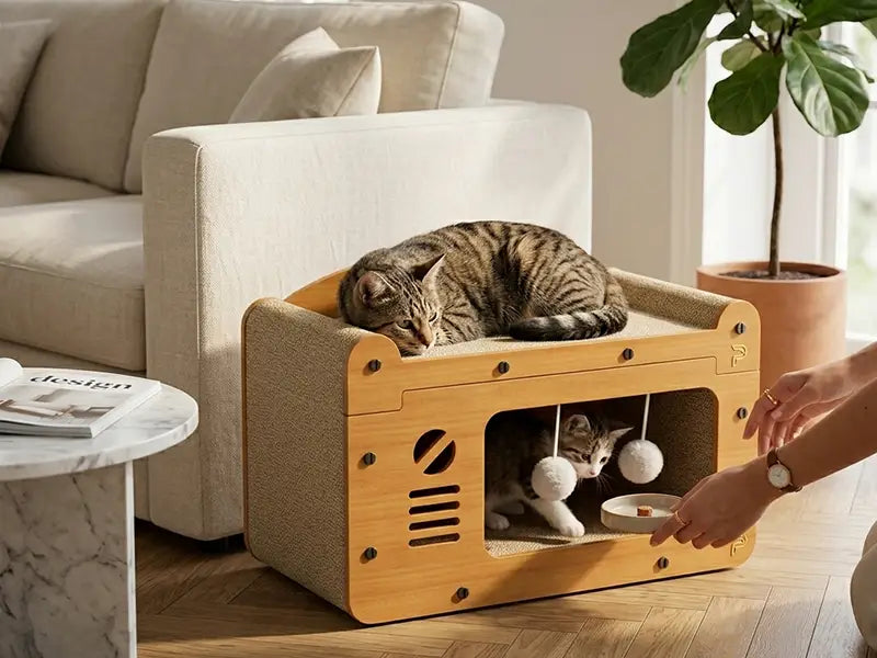 TV Shape Cat Scratcher House with Sisal & Teaser Balls – Cats Up to 20 lbs