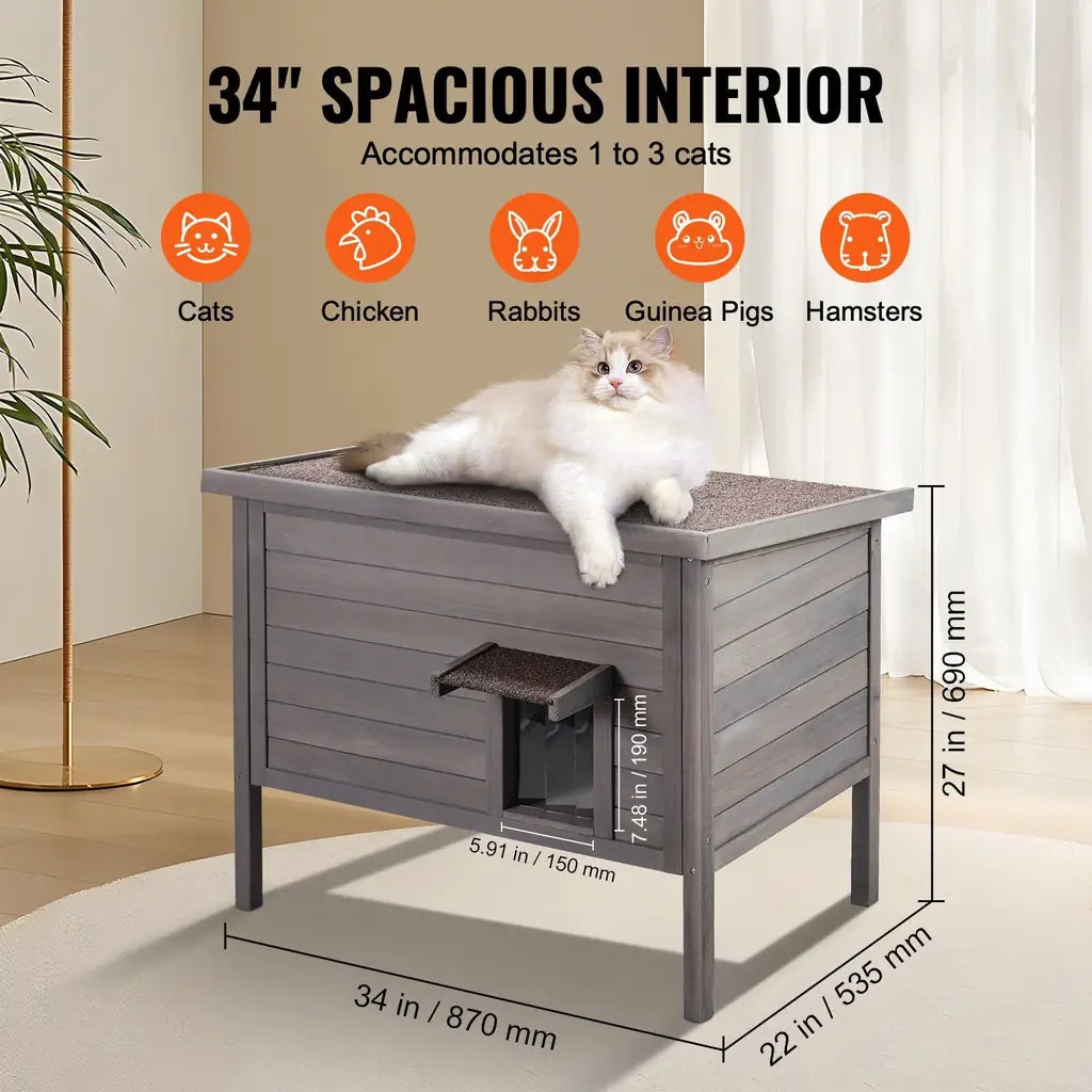 VEVOR Outdoor Cat House – Wooden Feral Cat Shelter with Roof & PVC Door Flaps