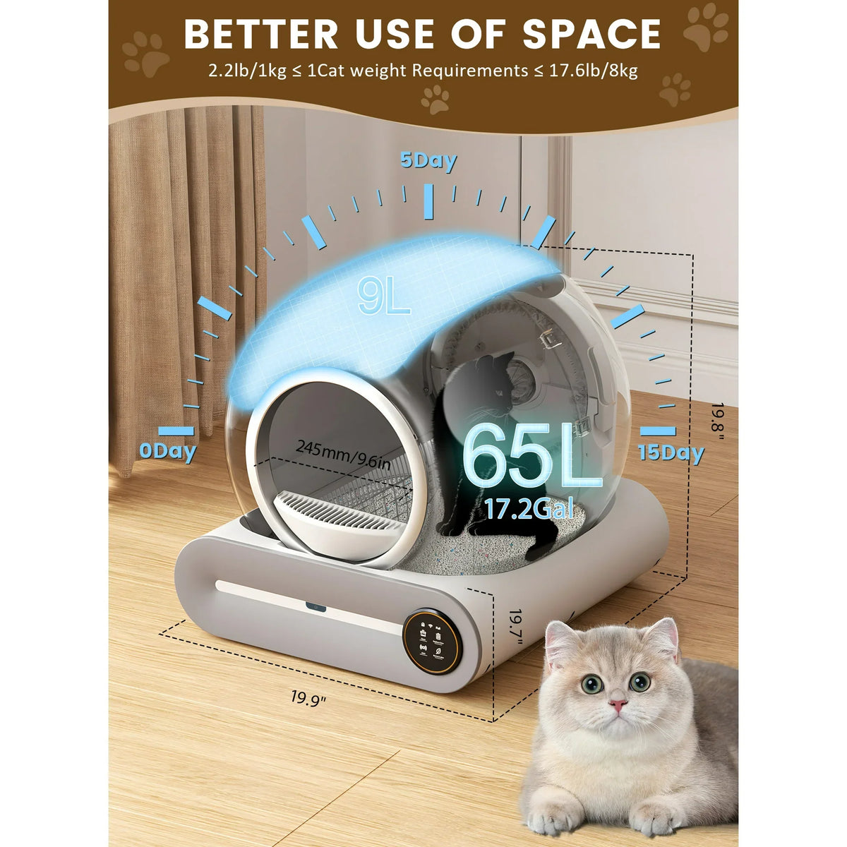 (2025) Smart Self-Cleaning Litter Box for Cats – Large 65L + 9L Robot with Deodorizer, Health Tracker & App Control