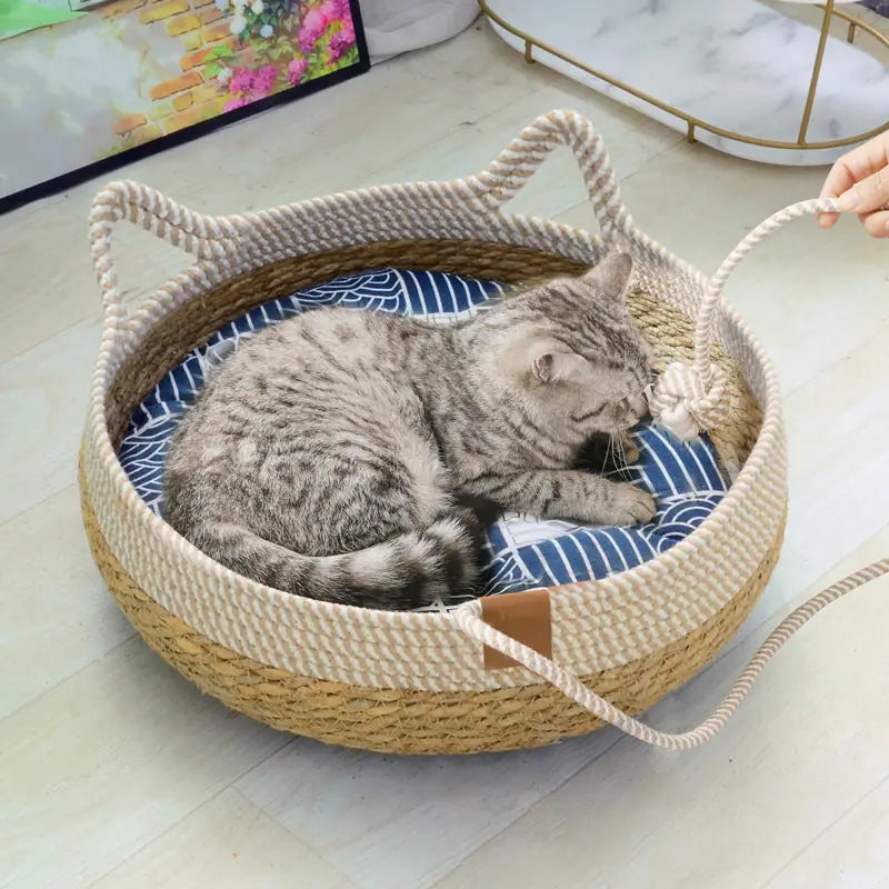 Natural Weave Cat Bed - Breathable & Cozy Pet Cushion
