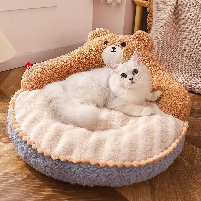 Cozy Bear Pet Sofa - Thick Plush Bed for Small Dogs & Cats