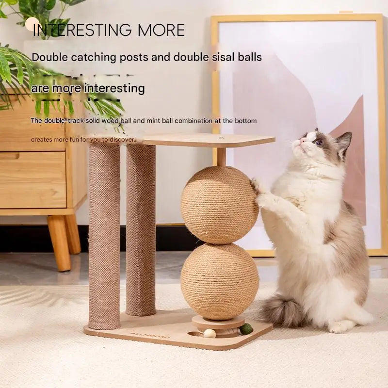 Vertical Cat Scratching Post Toy – Double Rope Ball Climbing Frame