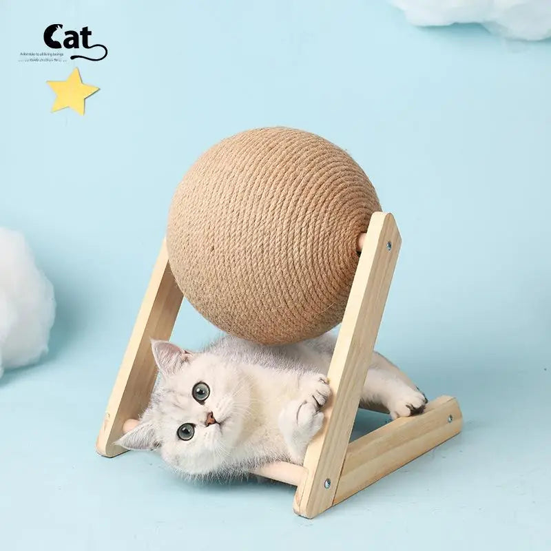 Wooden Sisal Cat Scratcher Ball – Scratch-Resistant Post