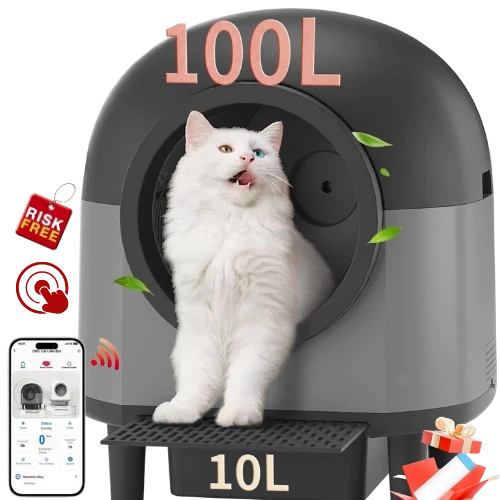 OMCPET Self-Cleaning Cat Litter Box (100L) – Automatic Large Robot for Multiple Cats (2025, Black)