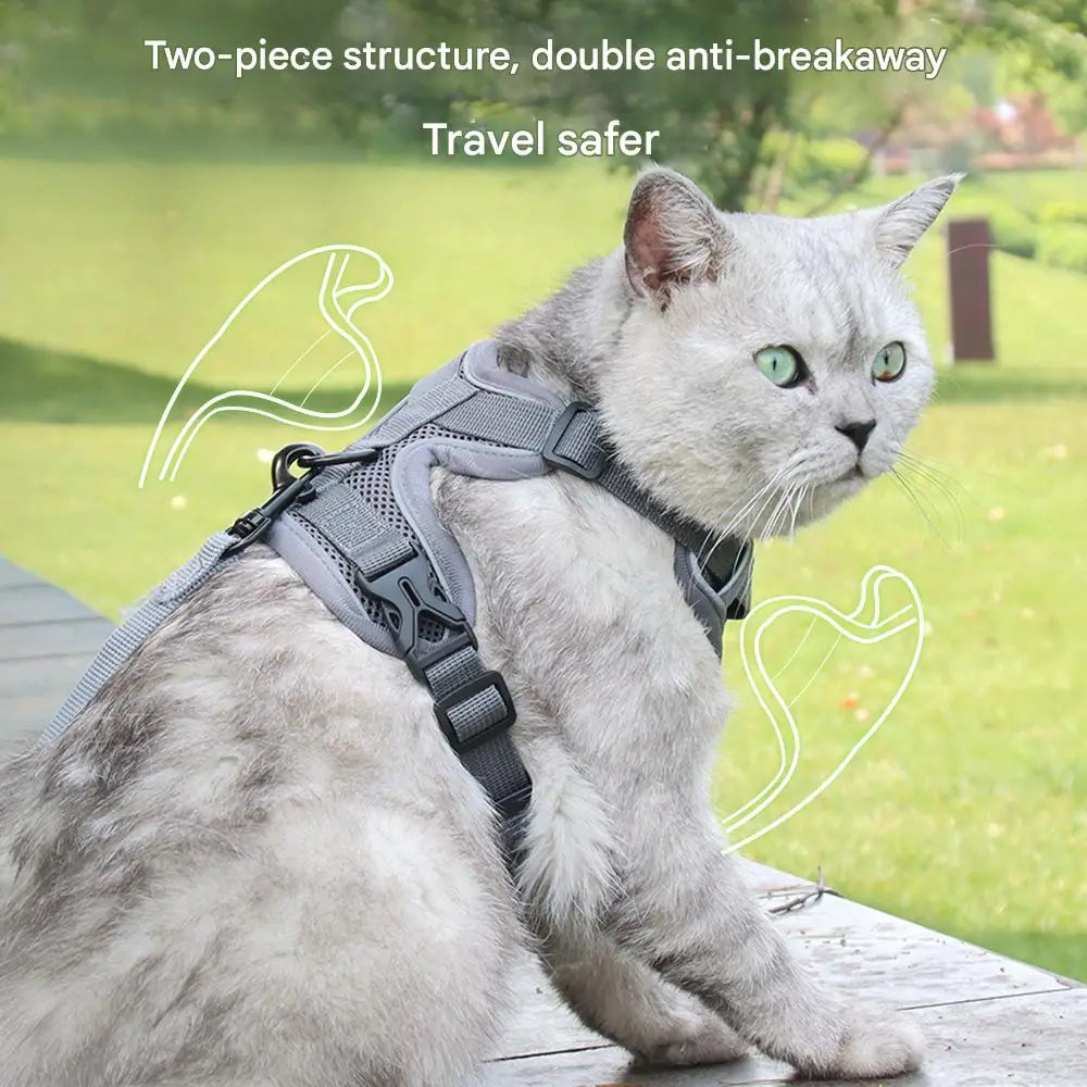 Reflective Vest Harness & Leash – Breathable for Dogs & Cats