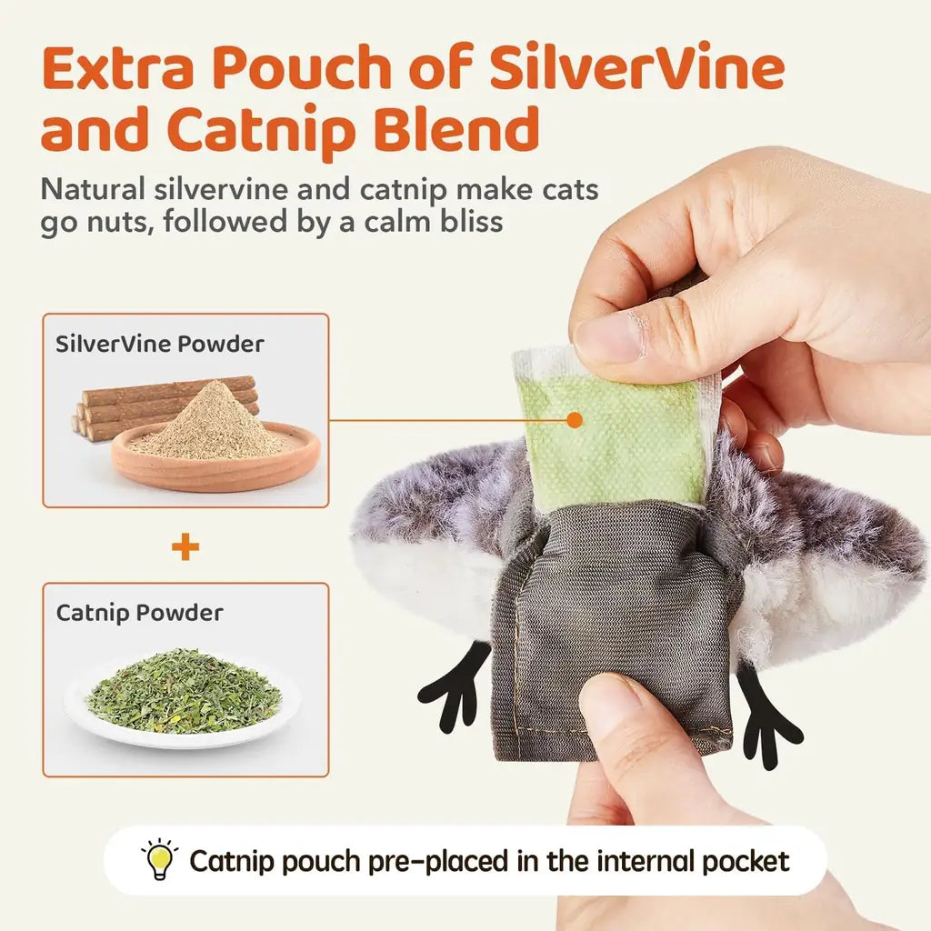 Potaroma Flapping Bird Cat Toy - Motion Sensor, Chirps & Catnip