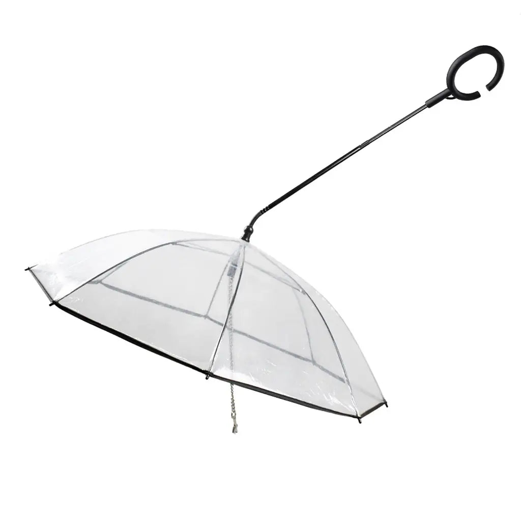 Transparent C-Shaped Pet Umbrella – Adjustable Dog Walking Umbrella Leash for Rainy Days (Hands-Free, Waterproof)