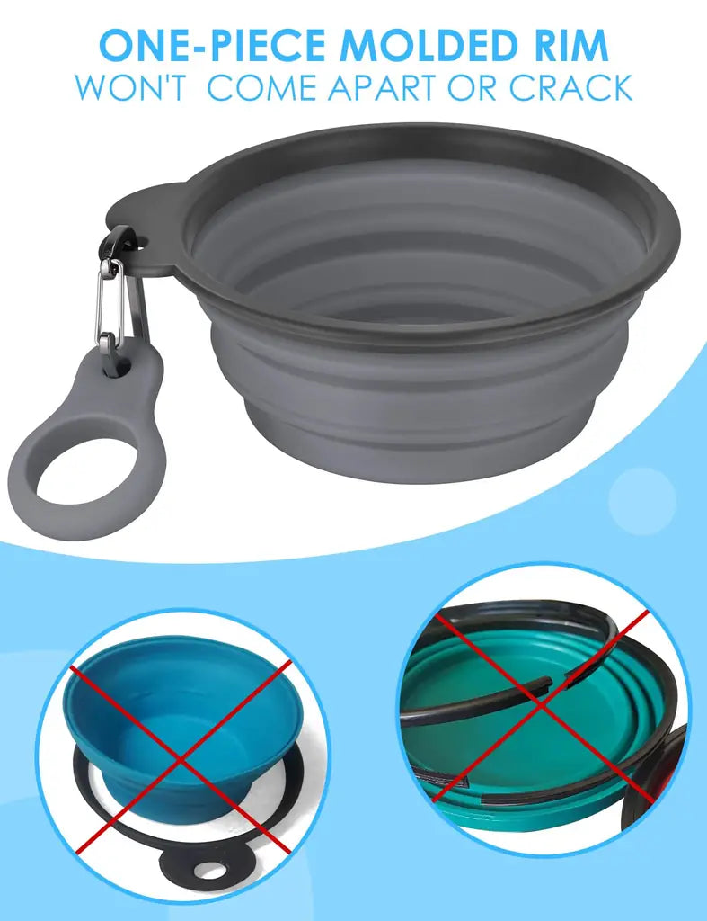 AONKEY 2 Pack Collapsible Dog Bowls with Bottle Carrier | Foldable Silicone Travel Bowls for Dogs | Small 15oz & Large 37oz