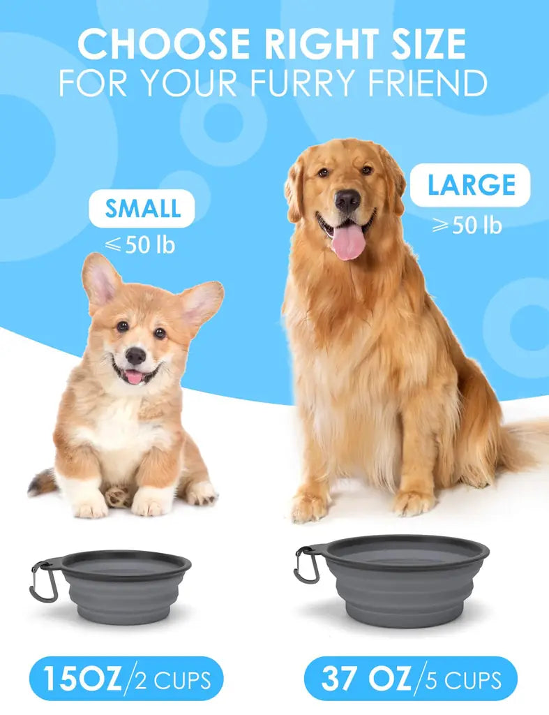 AONKEY 2 Pack Collapsible Dog Bowls with Bottle Carrier | Foldable Silicone Travel Bowls for Dogs | Small 15oz & Large 37oz