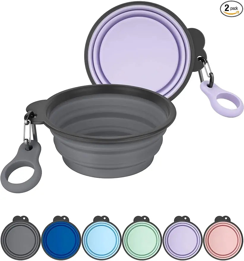 AONKEY 2 Pack Collapsible Dog Bowls with Bottle Carrier | Foldable Silicone Travel Bowls for Dogs | Small 15oz & Large 37oz