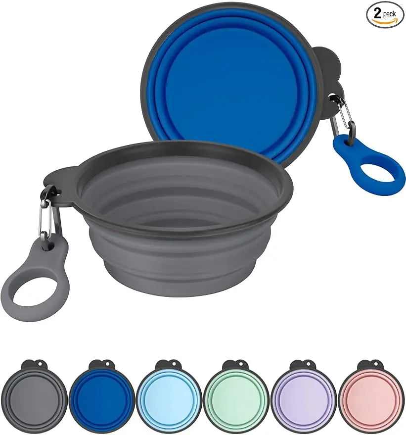 AONKEY 2 Pack Collapsible Dog Bowls with Bottle Carrier | Foldable Silicone Travel Bowls for Dogs | Small 15oz & Large 37oz