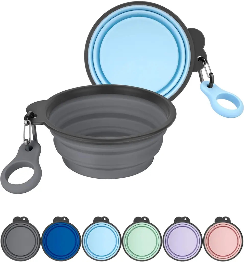 AONKEY 2 Pack Collapsible Dog Bowls with Bottle Carrier | Foldable Silicone Travel Bowls for Dogs | Small 15oz & Large 37oz