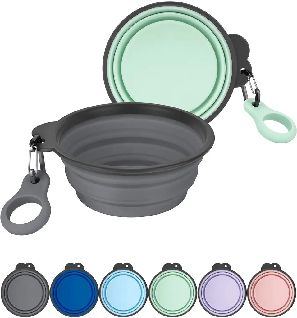AONKEY 2 Pack Collapsible Dog Bowls with Bottle Carrier | Foldable Silicone Travel Bowls for Dogs | Small 15oz & Large 37oz