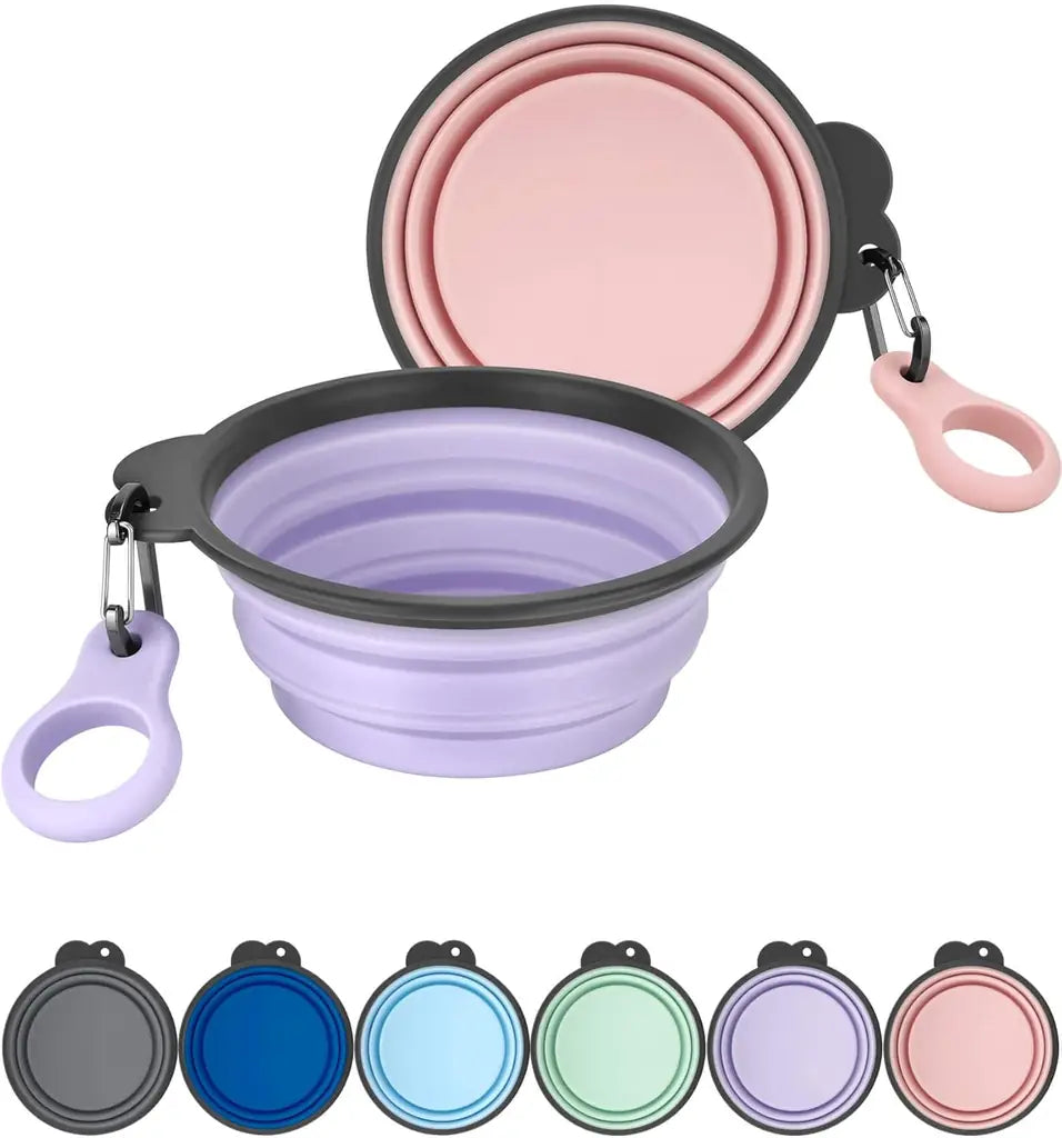 AONKEY 2 Pack Collapsible Dog Bowls with Bottle Carrier | Foldable Silicone Travel Bowls for Dogs | Small 15oz & Large 37oz