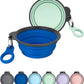 AONKEY 2 Pack Collapsible Dog Bowls with Bottle Carrier | Foldable Silicone Travel Bowls for Dogs | Small 15oz & Large 37oz
