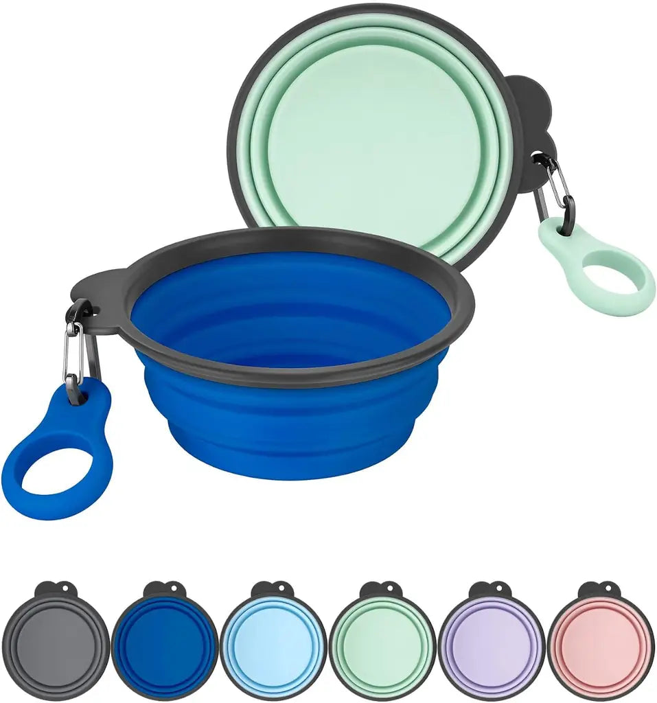 AONKEY 2 Pack Collapsible Dog Bowls with Bottle Carrier | Foldable Silicone Travel Bowls for Dogs | Small 15oz & Large 37oz