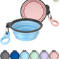 AONKEY 2 Pack Collapsible Dog Bowls with Bottle Carrier | Foldable Silicone Travel Bowls for Dogs | Small 15oz & Large 37oz