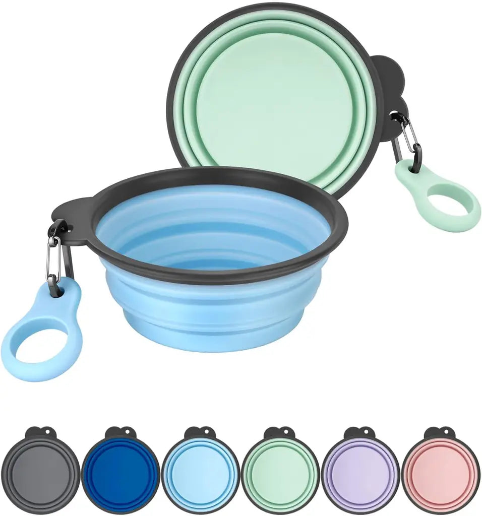 AONKEY 2 Pack Collapsible Dog Bowls with Bottle Carrier | Foldable Silicone Travel Bowls for Dogs | Small 15oz & Large 37oz