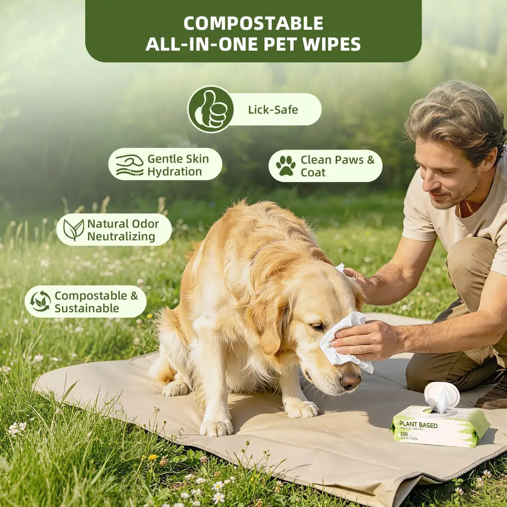 Unscented Plant-Based Pet Wipes for Dogs & Cats – Paw, Butt & Coat Cleaning