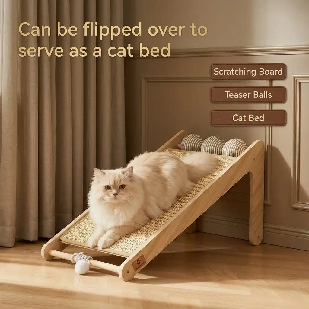Cat Scratching Post with Sisal Rope & Teaser Balls – Wooden Frame Claw Care Toy