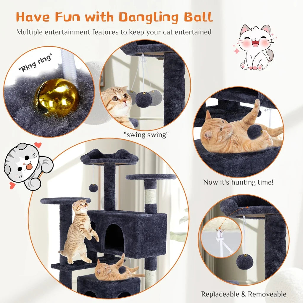 54-Inch Multi-Level Cat Tree with Condos & Sisal Posts