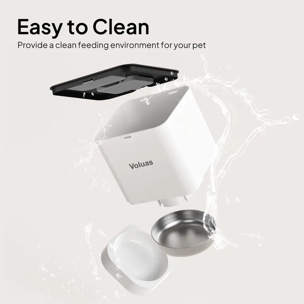 VOLUAS Automatic Cat Dog Feeder – Timed Dispenser, 4 Meals, Portion Control, Voice Recorder