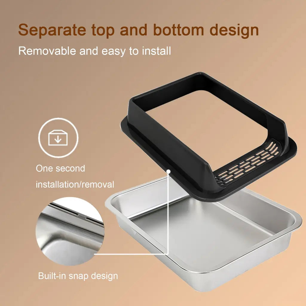 Stainless Steel Cat Litter Box – Splash-Proof, Large & XL Sizes