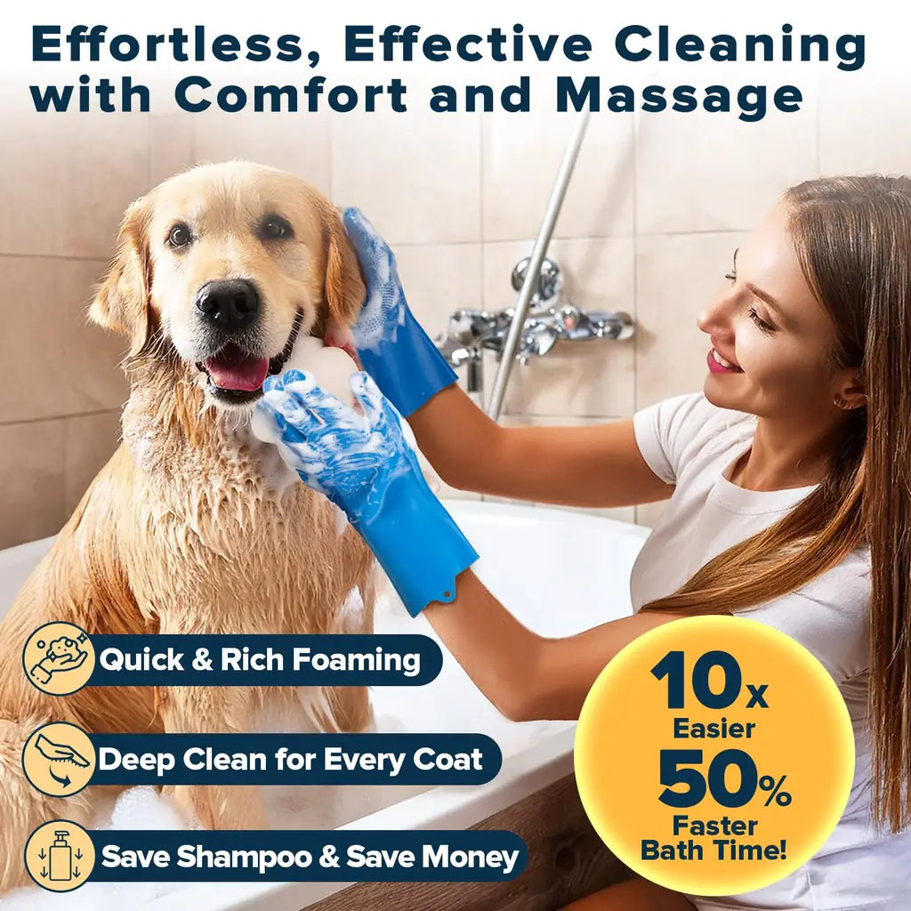 Bath Brush Finger Toothbrush for Dogs & Cats – Silicone Grooming Gloves Kit