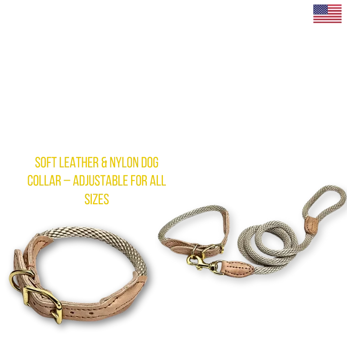 Soft Leather & Nylon Dog Collar – Adjustable for All Sizes