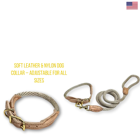 Soft Leather & Nylon Dog Collar – Adjustable for All Sizes