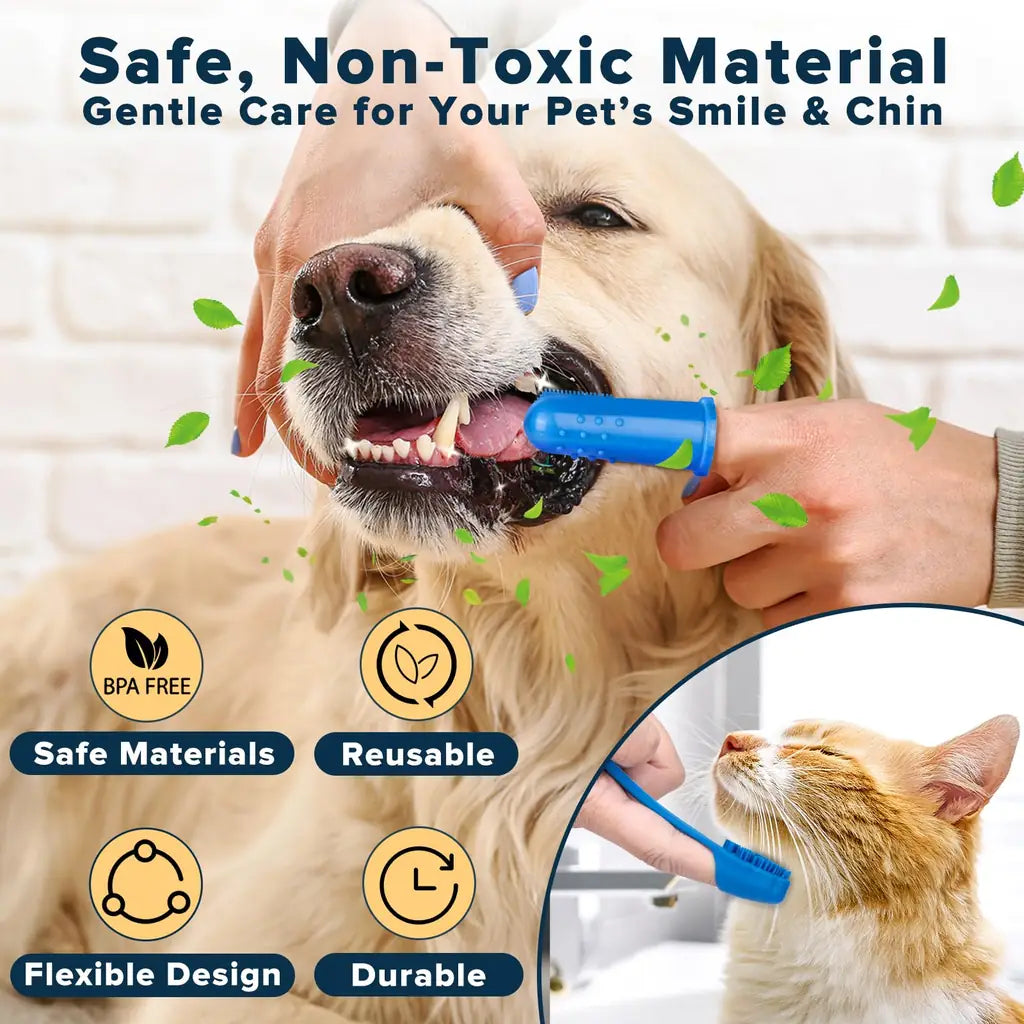 Bath Brush Finger Toothbrush for Dogs & Cats – Silicone Grooming Gloves Kit