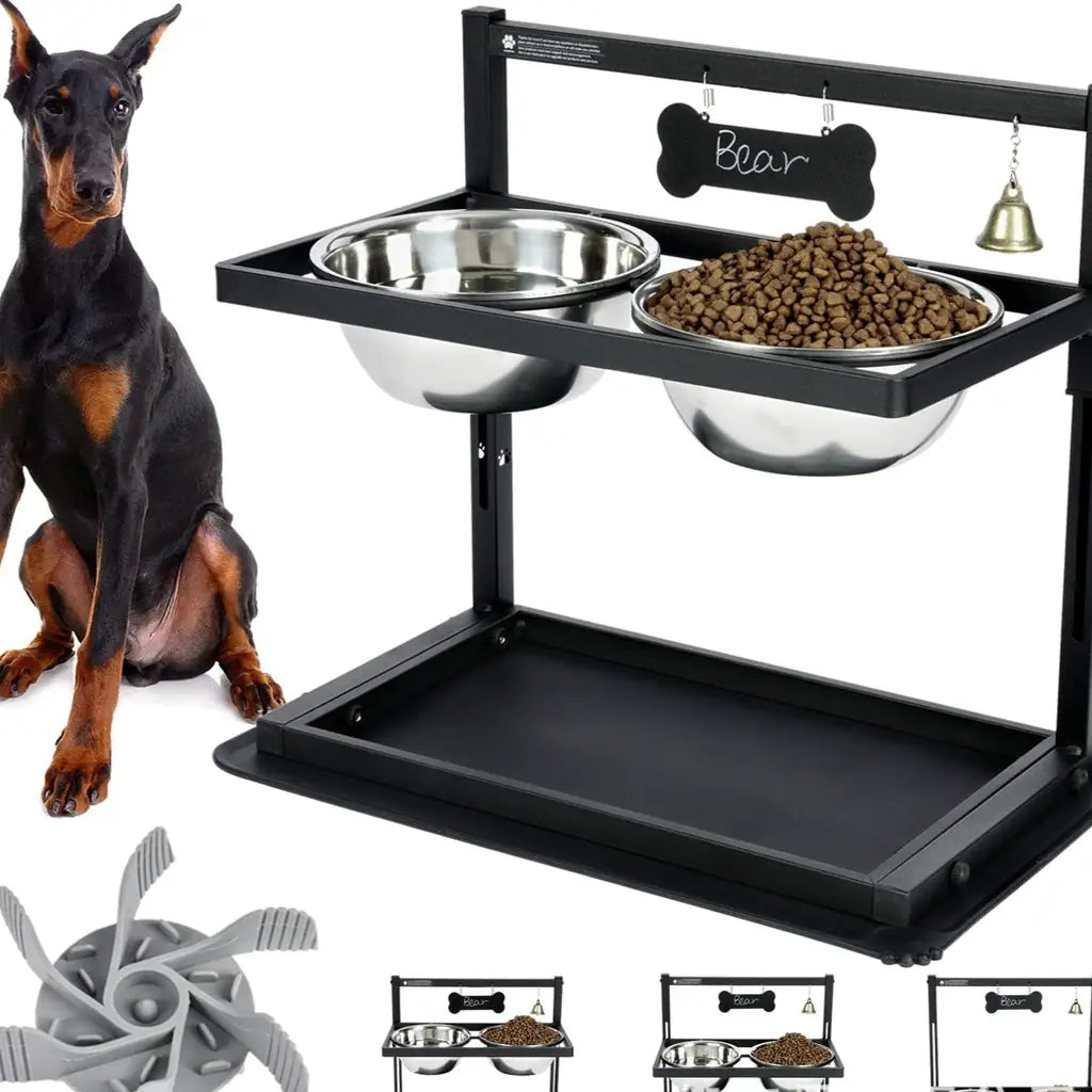 Adjustable Elevated Dog Bowl – Double Stainless Steel Feeder Stand
