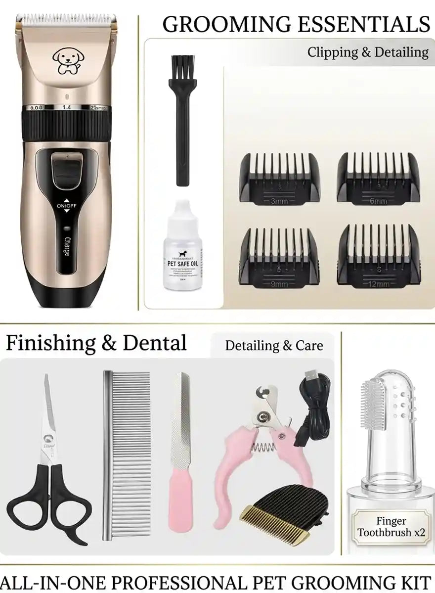Low Noise Cordless Dog & Cat Grooming Clipper Kit | PawVortex