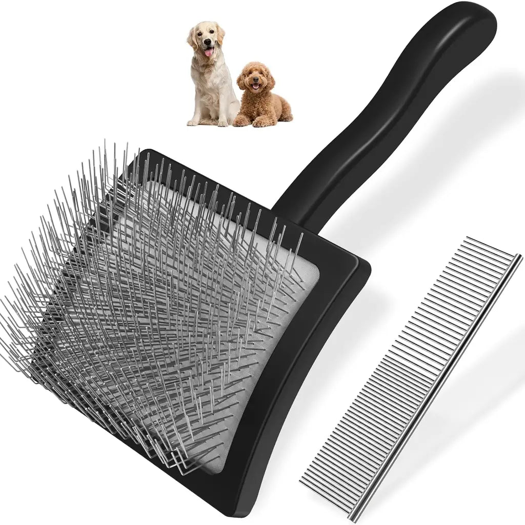 Extra-Long Pin Slicker Brush & Comb Set for Dogs | Doodles & Double Coats