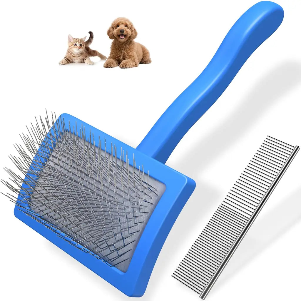 Extra-Long Pin Slicker Brush & Comb Set for Dogs | Doodles & Double Coats