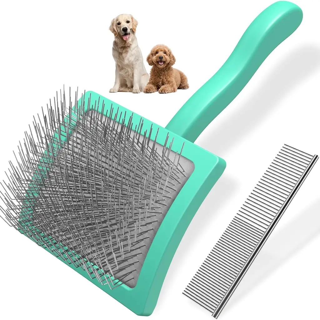 Extra-Long Pin Slicker Brush & Comb Set for Dogs | Doodles & Double Coats